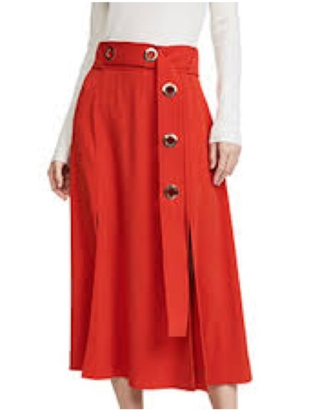 Derek Lam Red Midi Skirt with Grommet Belt Detail, Size 2